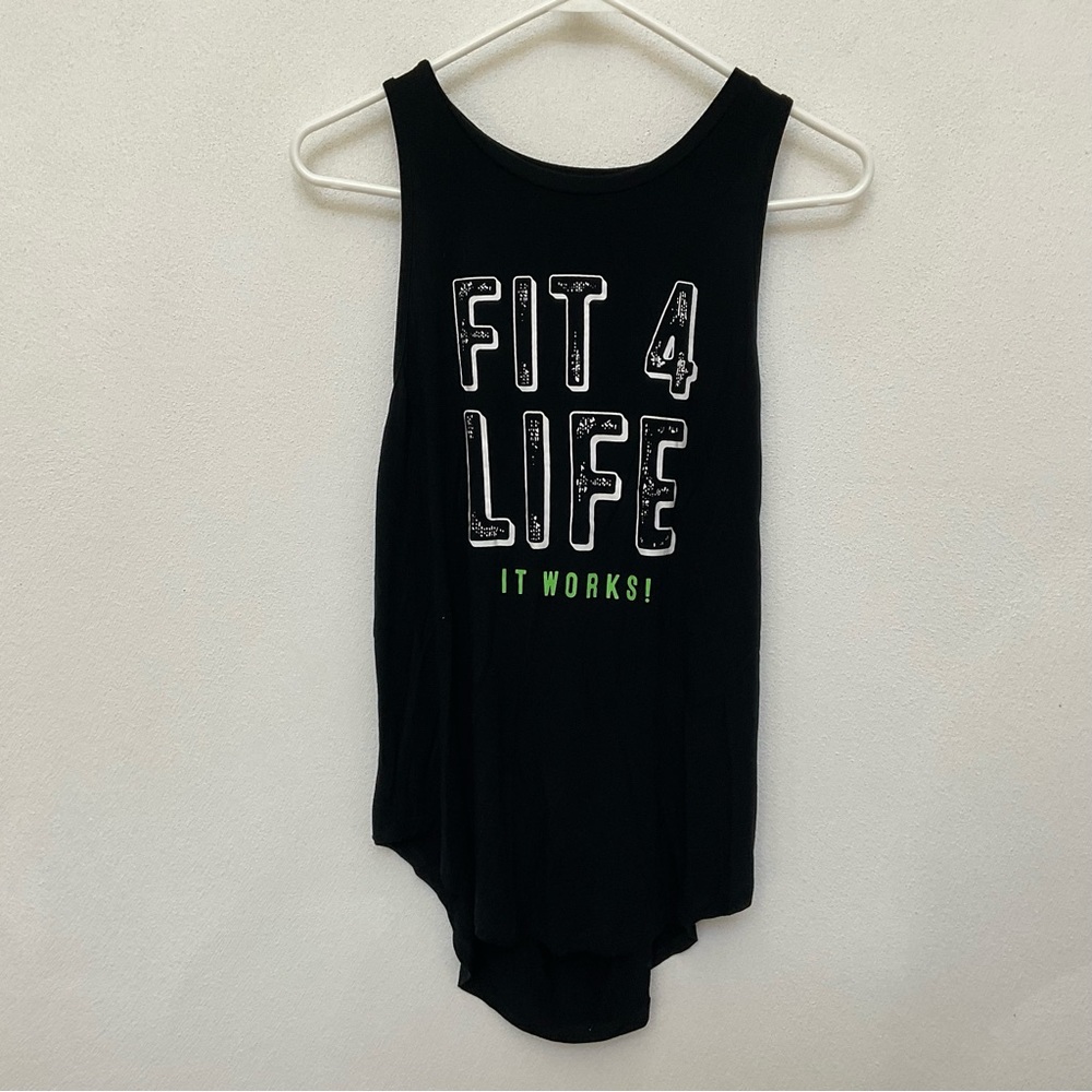 It Works! Black Fit 4 Life Open Back Stretchy Work Out Tank Size L Gym Athletic